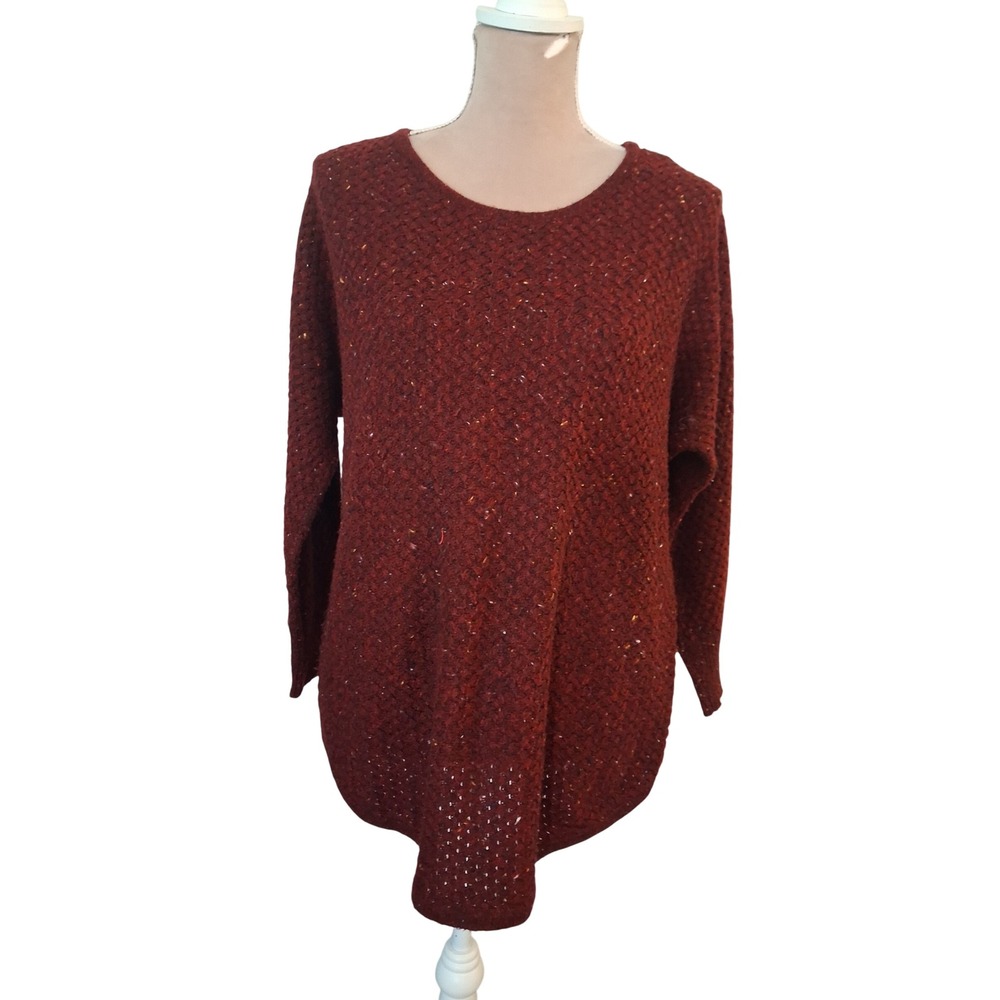 Design History Womens Medium Burgundy Tweed Fleck Basketweave Knit Sweater M